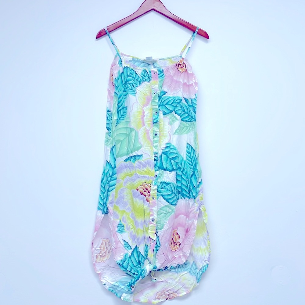 Mara Hoffman Tropical Pastel Floral Button Up Tie Front Midi Dress Size Medium